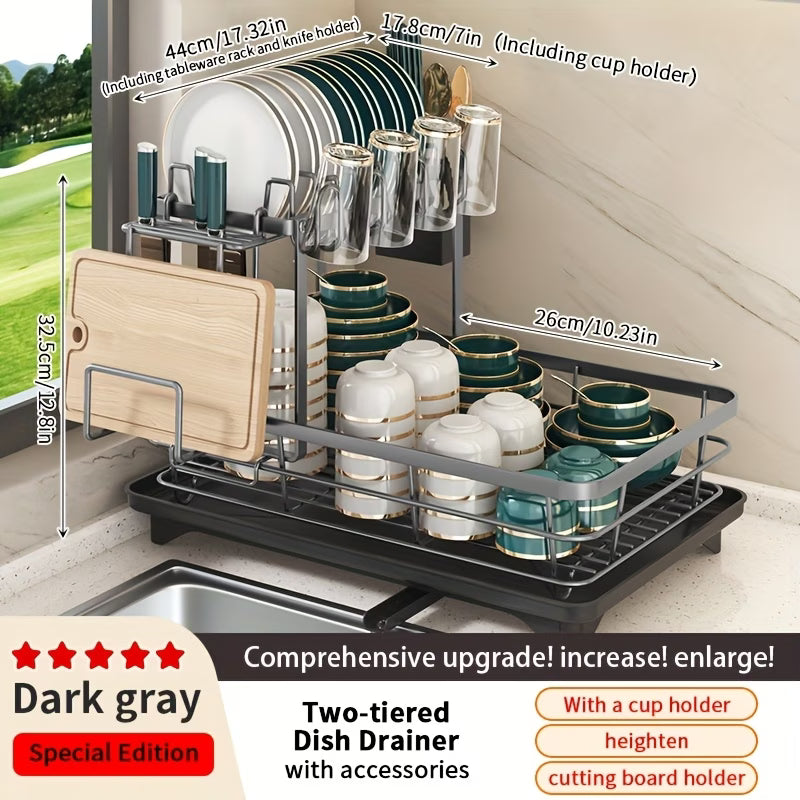 2-Tier Metal Dish Drying Rack, Suitable for Types of Countertops.