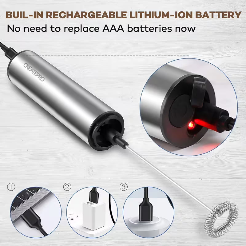 Rechargeable Stainless Steel Milk Frother.