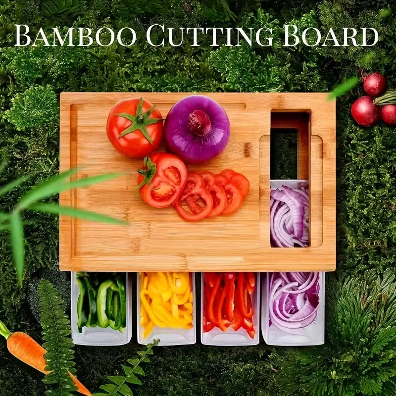 Bamboo Cutting Board with Food Container Storage Box