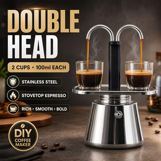 Double Head Stainless Steel Moka Pot - Kitchen Nest