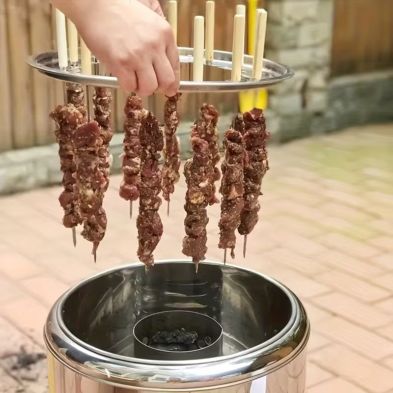 Outdoor Portable Round Charcoal Grill with 30 Skewers