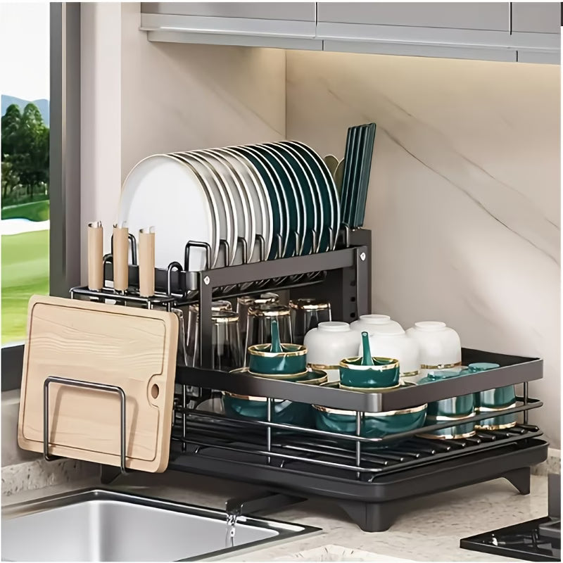2-Tier Space-Saving Dish Drying Rack - Kitchen Nest