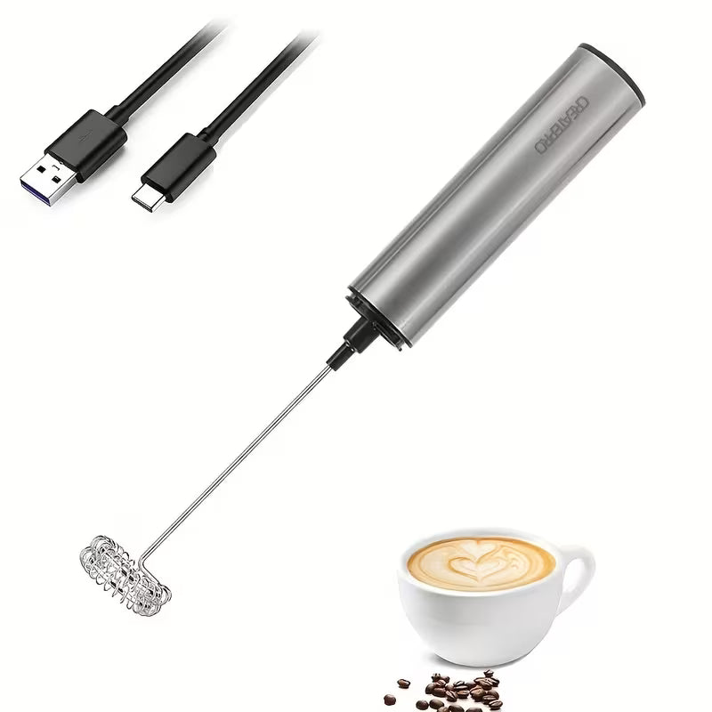 Rechargeable Stainless Steel Milk Frother.