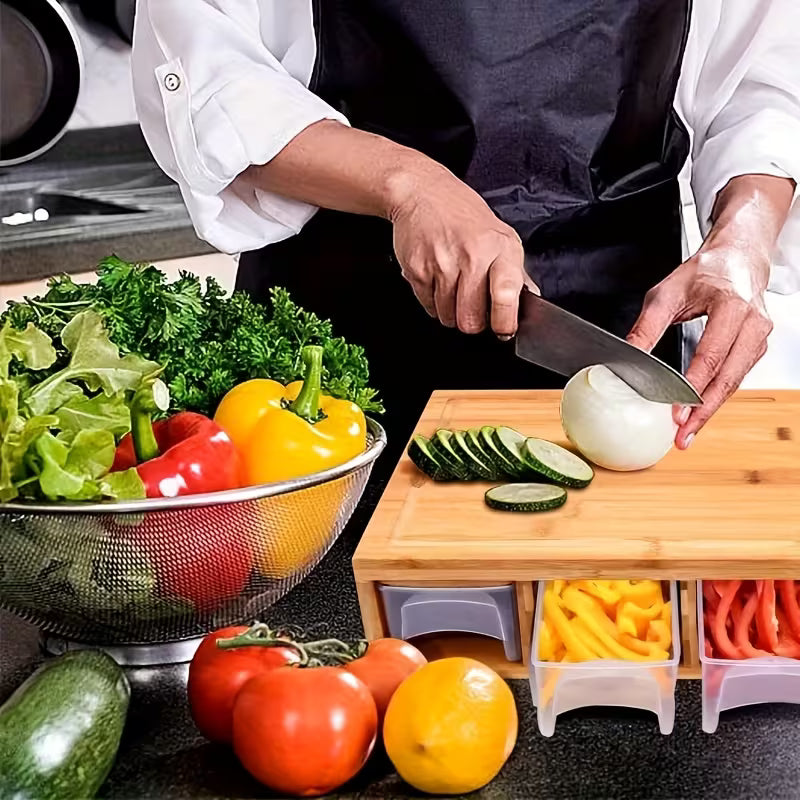 Bamboo Cutting Board with Food Container Storage Box