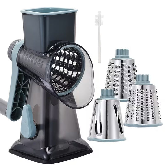 A Multifunctional Hand-Cranked Vegetable Cutter That Includes Three Interchangeable Blades