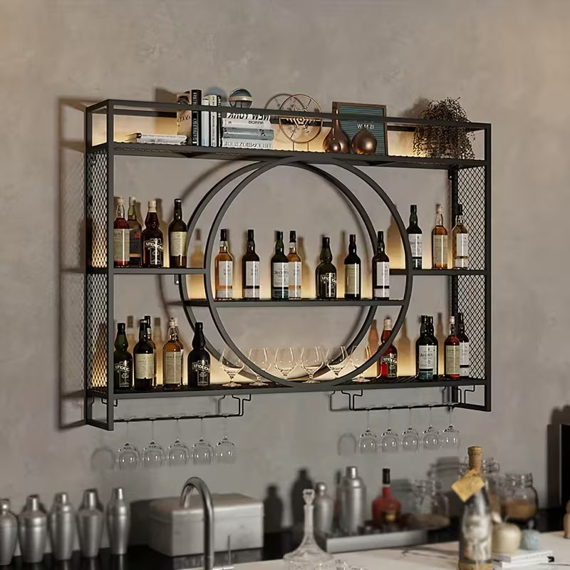 Wall Mounted Glass Holder, 3-Tier Drink Storage Shelf