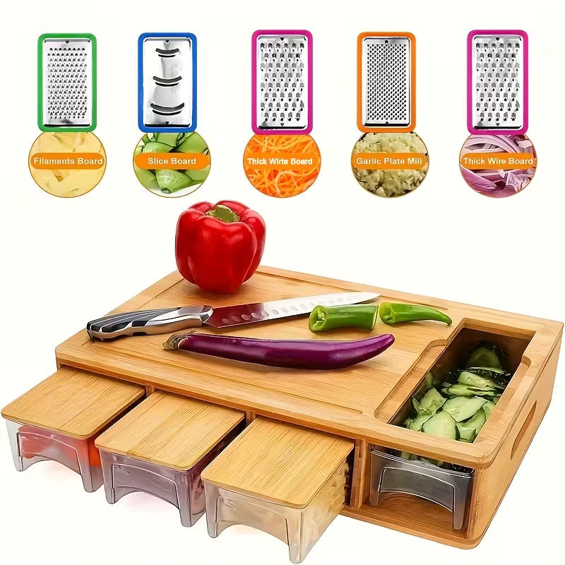 Bamboo Cutting Board with Food Container Storage Box