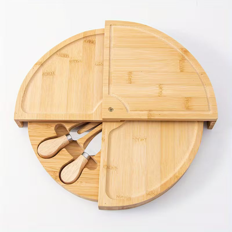 1 Set of Bamboo Cheese Knives, Bread Cheese Platter