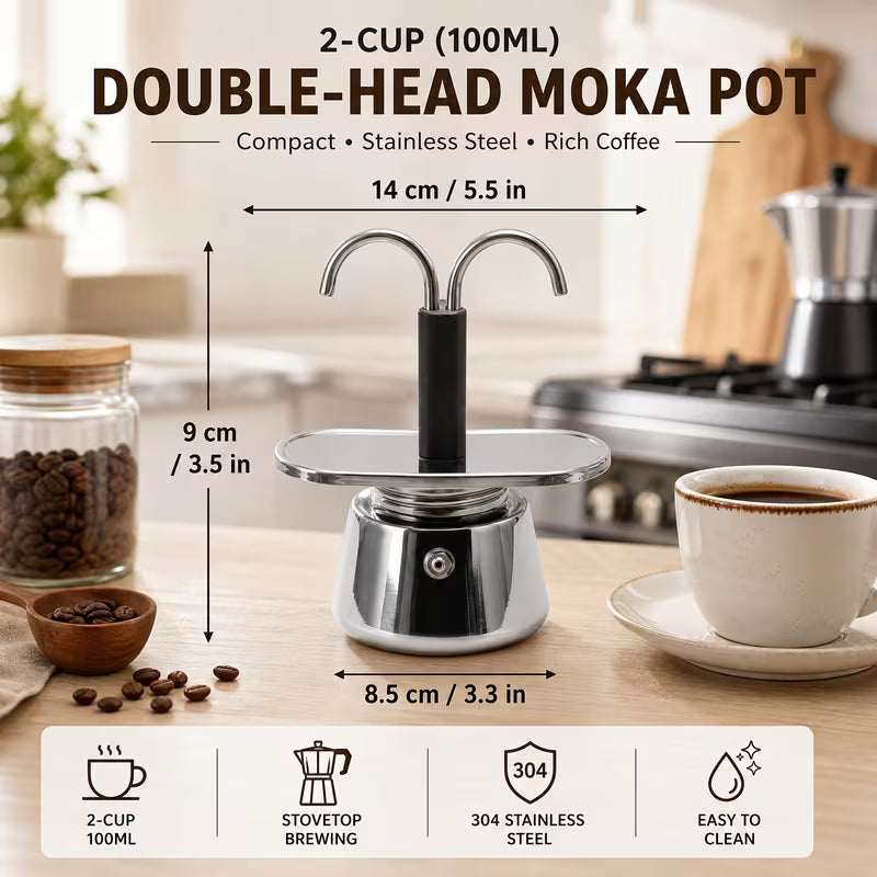 Double Head Stainless Steel Moka Pot