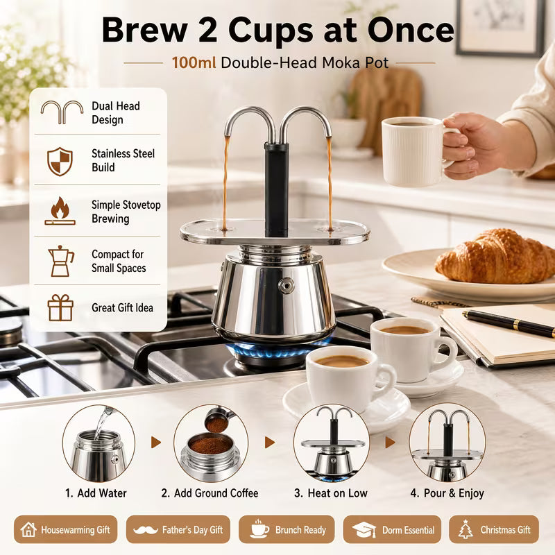 Double Head Stainless Steel Moka Pot